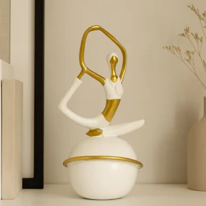 Graceful Yoga Pose Decorative Figurine – Gold & White Modern Resin Sculpture (9 cm × 16.5 cm) | Toombox Home Décor Collection
