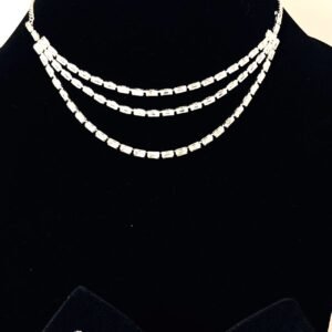 Triple Layer CZ Necklace Set with Earrings – Silver Plated Statement Jewelry