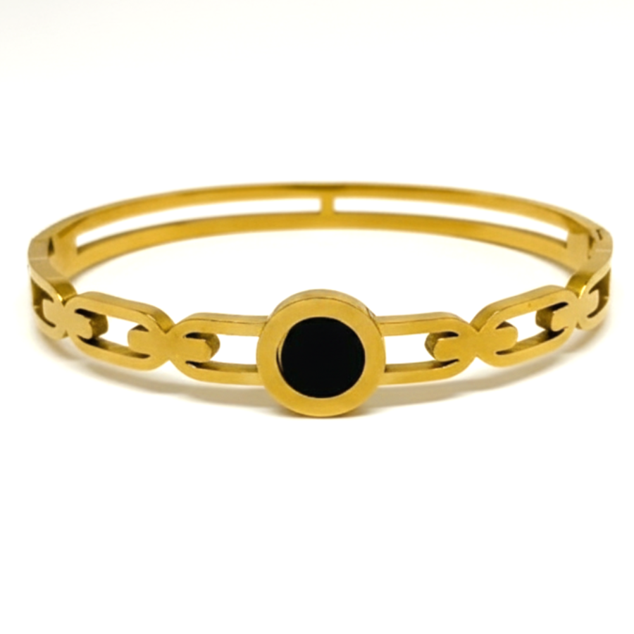 Gold-Plated Minimalist Bracelet with Black Enamel - Image 2