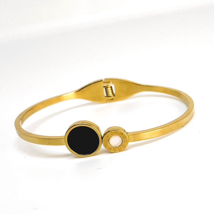 Gold Plated Minimalist Black Stone & Pearl Bracelet - Image 2