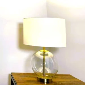 Modern Glass Globe Table Lamp with Gold Base & White Shade | Toombox Luxe Lighting Collection