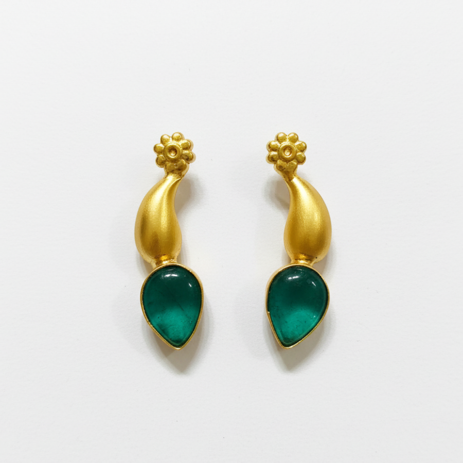 Elegant Gold Plated Green Stone Drop Earrings - Image 2