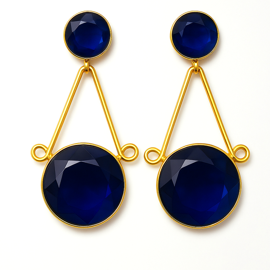 Stylish Gold Plated Blue Stone Geometric Drop Earrings - Image 2