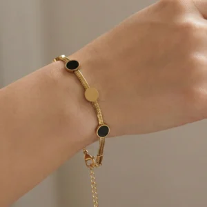 Black Enamel & Gold Minimalist Bracelet – Modern Everyday Luxury for Women