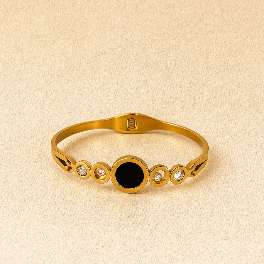 Elegant Gold Plated Black Stone Bracelet with Crystal Accents - Image 3