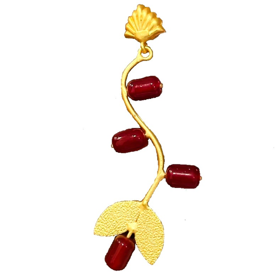 Artistic Gold Plated Red Stone Leaf Drop Earrings - Image 3