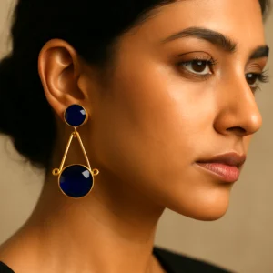 Stylish Gold Plated Blue Stone Geometric Drop Earrings