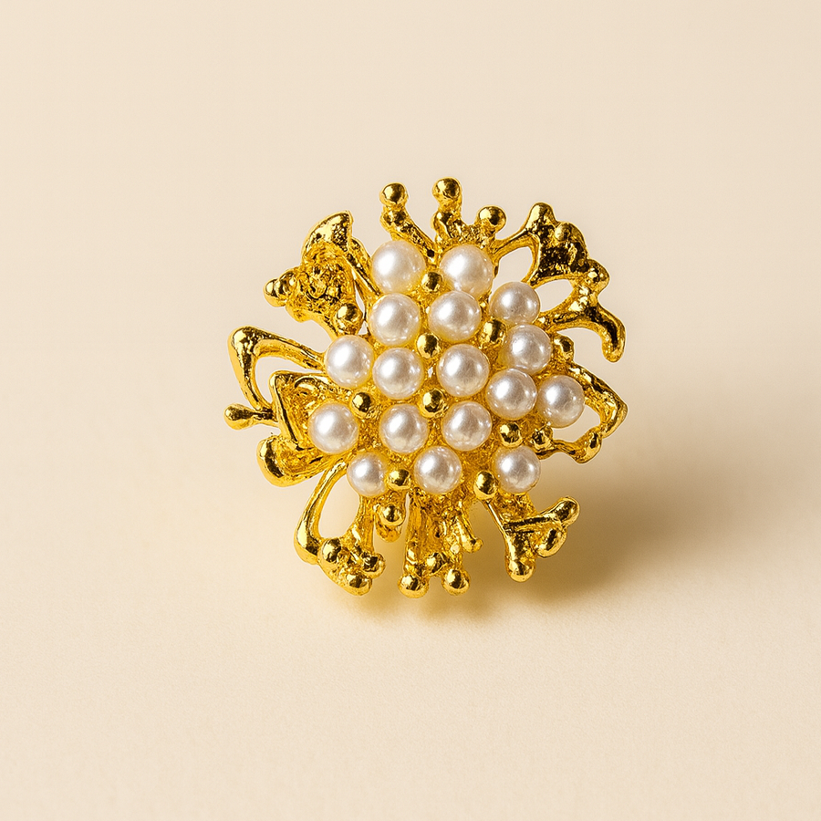 Gold-Plated Floral Earrings with Pearl Cluster – Elegant Statement Jewellery - Image 4