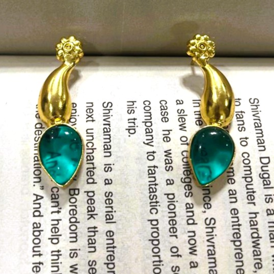 Elegant Gold Plated Green Stone Drop Earrings - Image 4