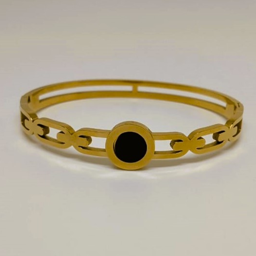 Gold-Plated Minimalist Bracelet with Black Enamel - Image 4