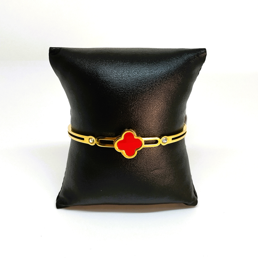 Elegant Gold Plated Red Clover Bracelet with Crystals - Image 4