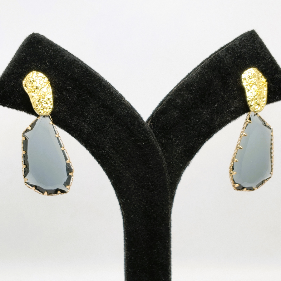 Grey Stone Drop Earrings with Textured Gold Studs – Modern Minimalist Statement Jewelry - Image 4