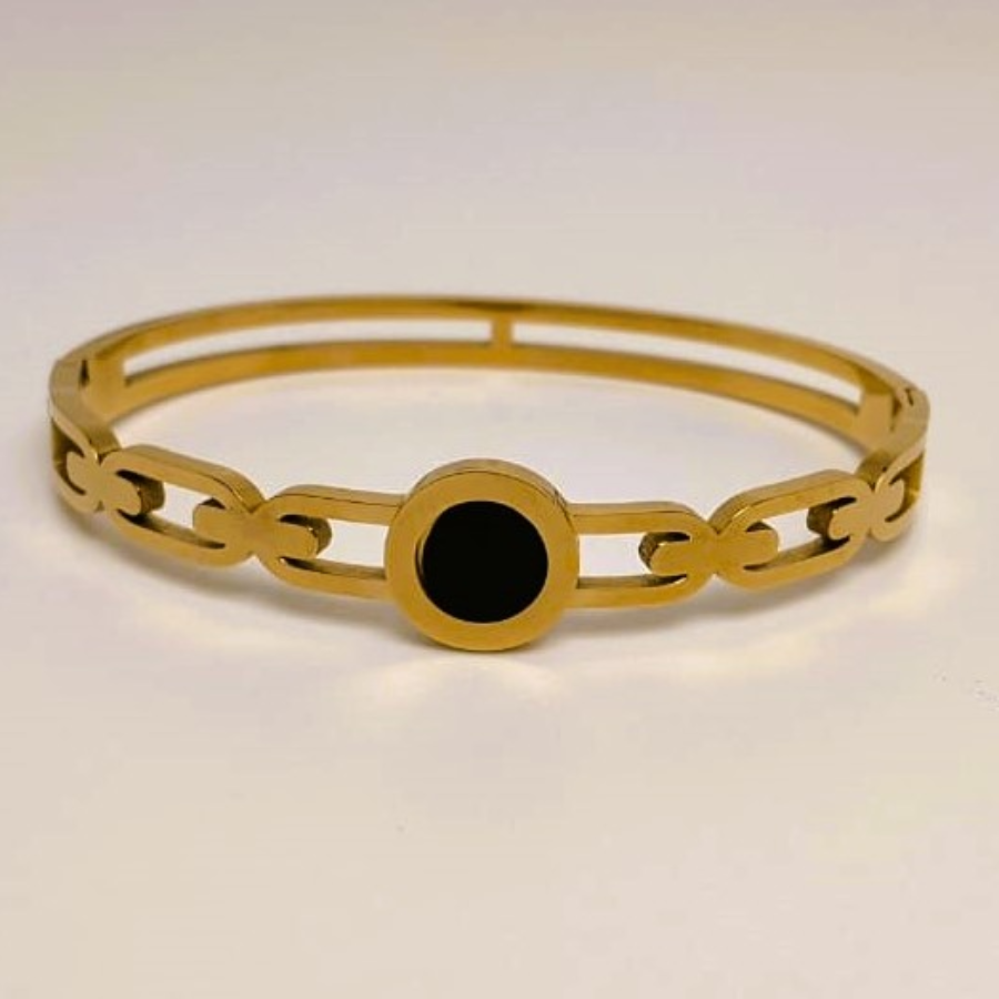 Gold-Plated Minimalist Bracelet with Black Enamel - Image 5