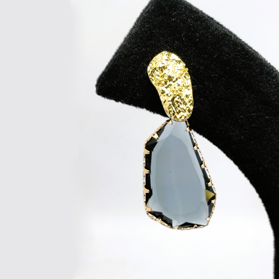 Grey Stone Drop Earrings with Textured Gold Studs – Modern Minimalist Statement Jewelry - Image 5