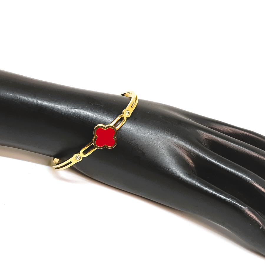 Elegant Gold Plated Red Clover Bracelet with Crystals - Image 5