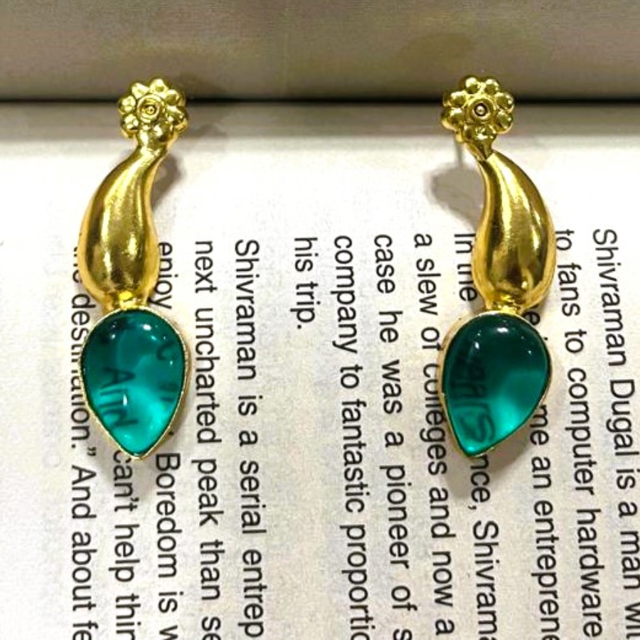 Elegant Gold Plated Green Stone Drop Earrings - Image 5