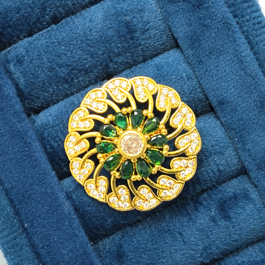 Emerald & CZ Floral Statement Ring – Adjustable Gold Cocktail Ring for Women - Image 5