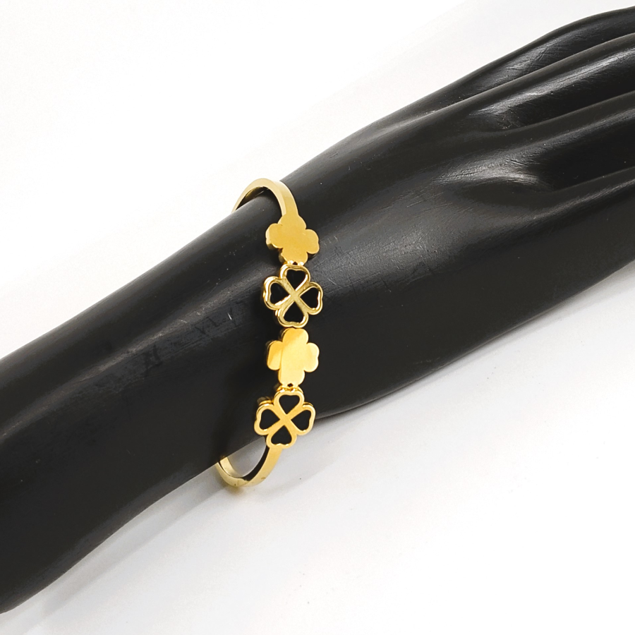 Stylish Gold Plated Clover Bracelet with Black Enamel - Image 6