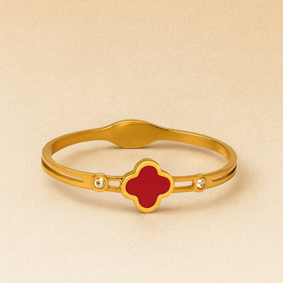 Elegant Gold Plated Red Clover Bracelet with Crystals - Image 6