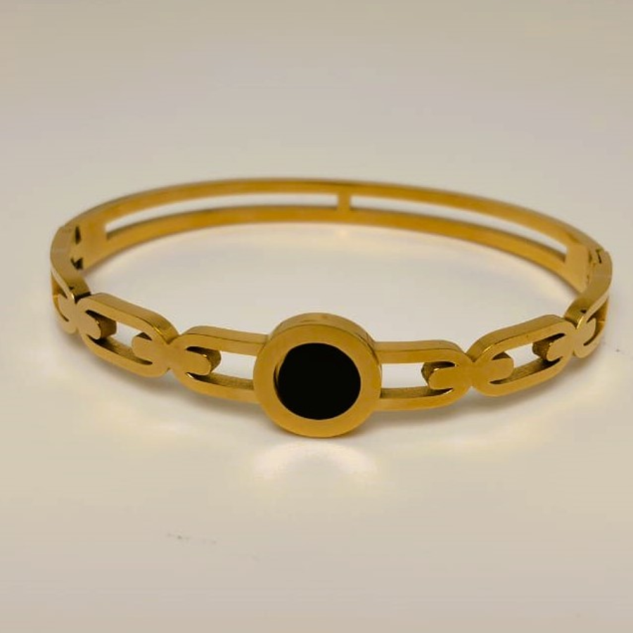 Gold-Plated Minimalist Bracelet with Black Enamel - Image 6