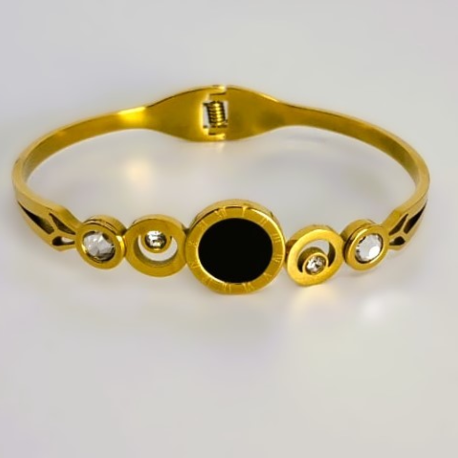 Elegant Gold Plated Black Stone Bracelet with Crystal Accents - Image 6
