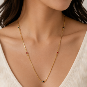 Minimalist Red & Black Gemstone Station Necklace