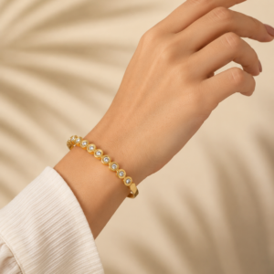 Elegant Bezel-Set Crystal Gold Bangle