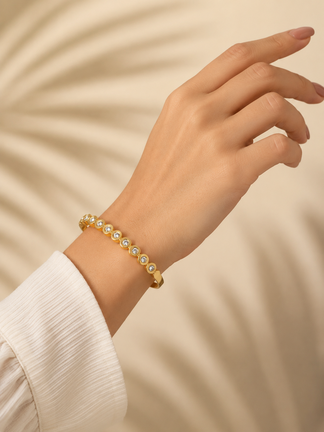 Elegant Bezel-Set Crystal Gold Bangle