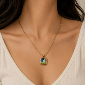 Starry Night Floral Enamel Pendant Necklace