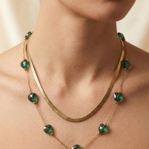 Gilded Emerald Heart Layered Necklace