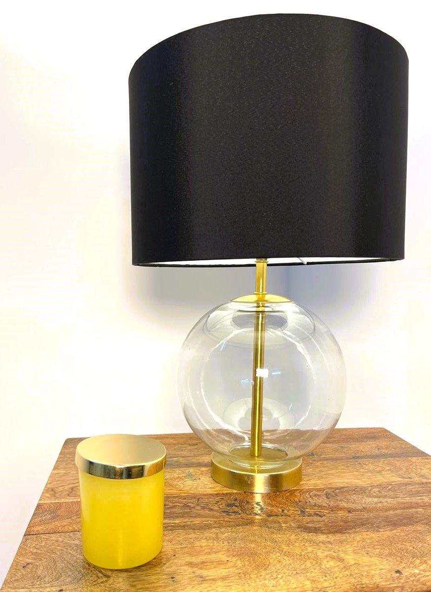 Modern Gold Finish Glass Sphere Table Lamp with Black Shade - Image 2