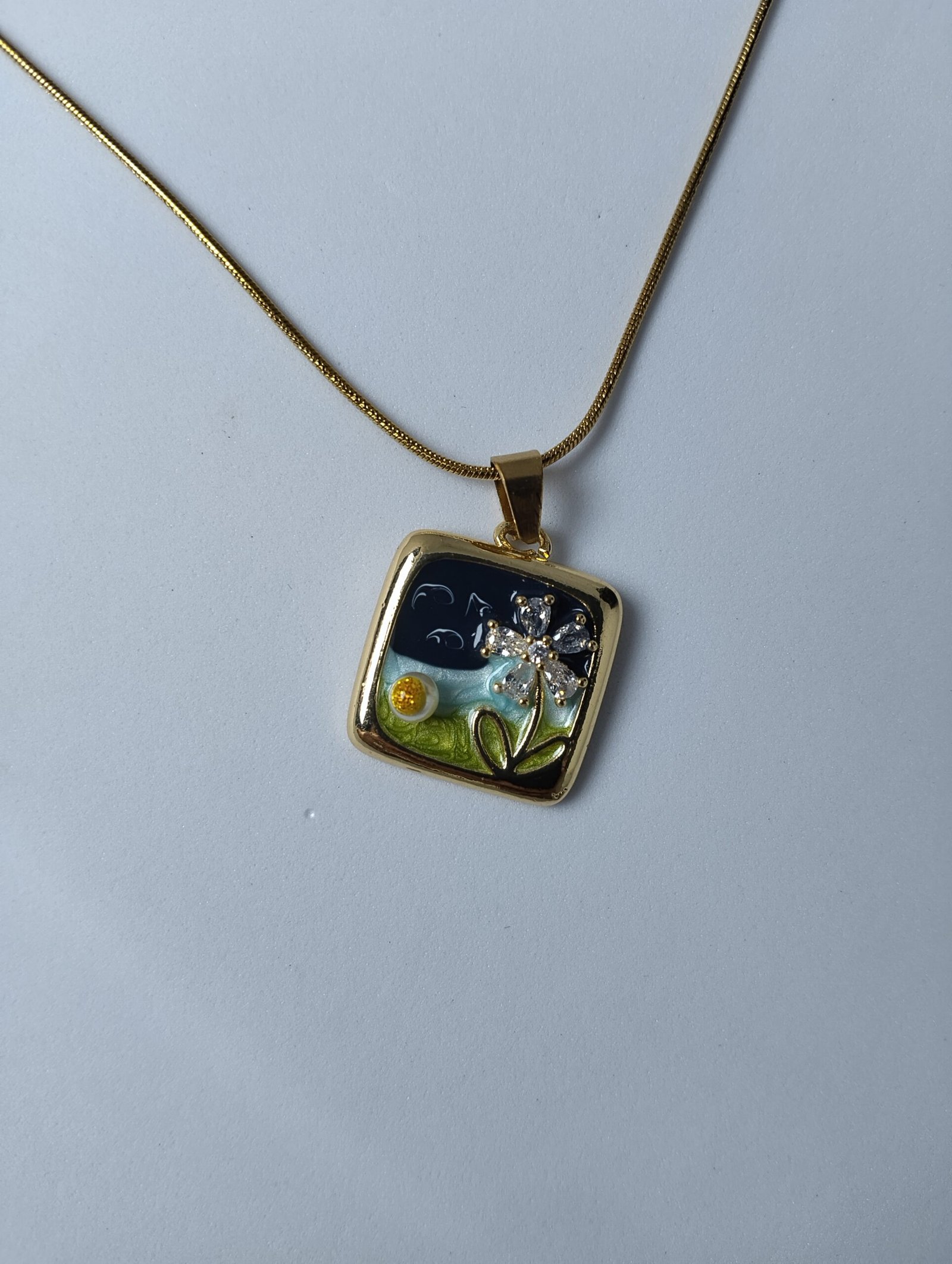 Starry Night Floral Enamel Pendant Necklace - Image 3