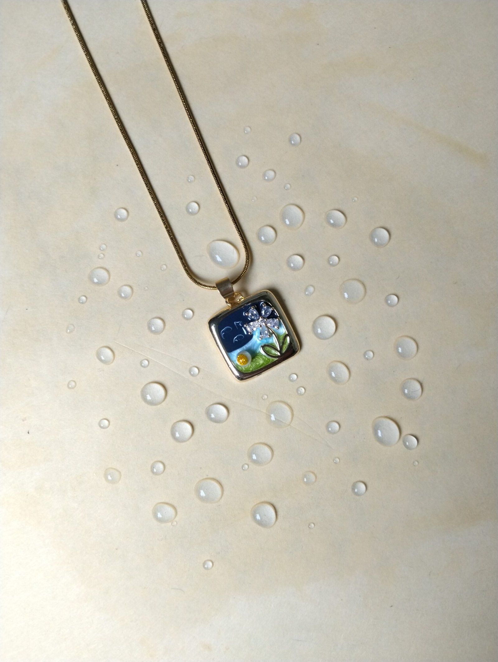 Starry Night Floral Enamel Pendant Necklace - Image 2