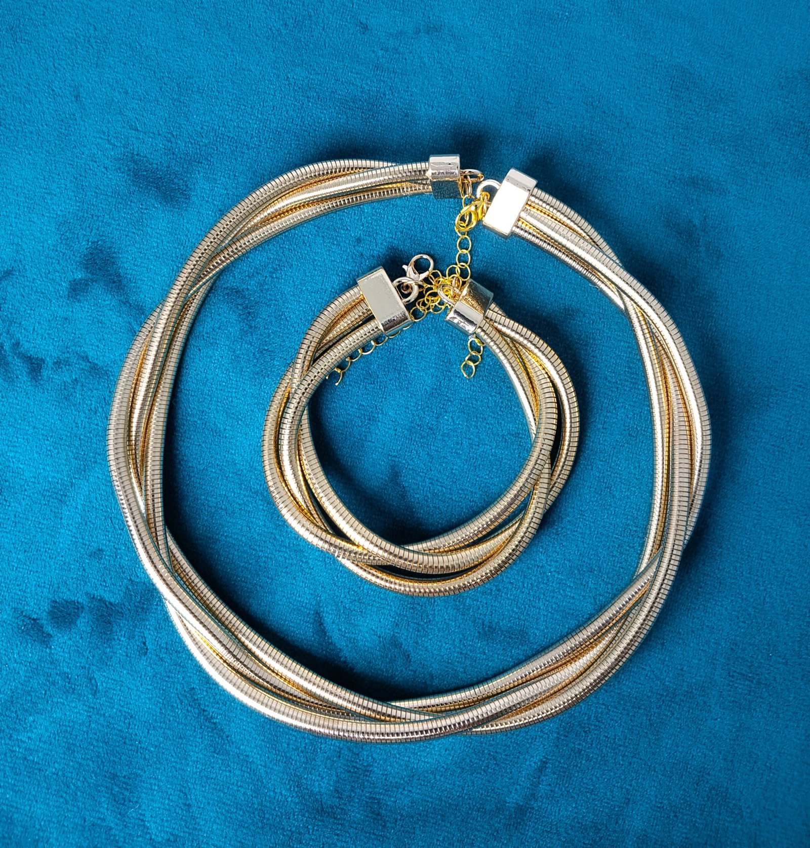 Lustrous Gold Multi-Strand Snake Chain Choker & Bracelet Set - Image 3