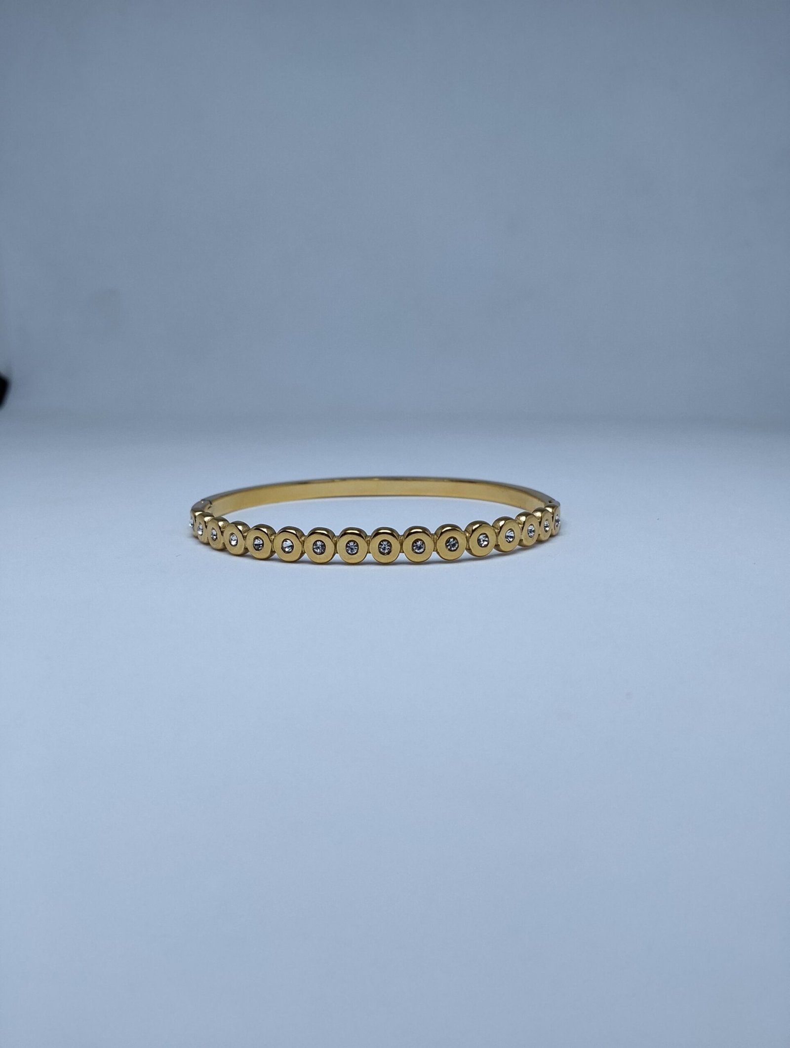 Elegant Bezel-Set Crystal Gold Bangle - Image 2
