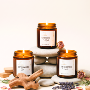 Premium Scented Soy Candle Gift Set – Lavender Musk, Sandalwood Rose & Sandalwood Vanilla (Vegan | 70g each | 18+ hr burn)