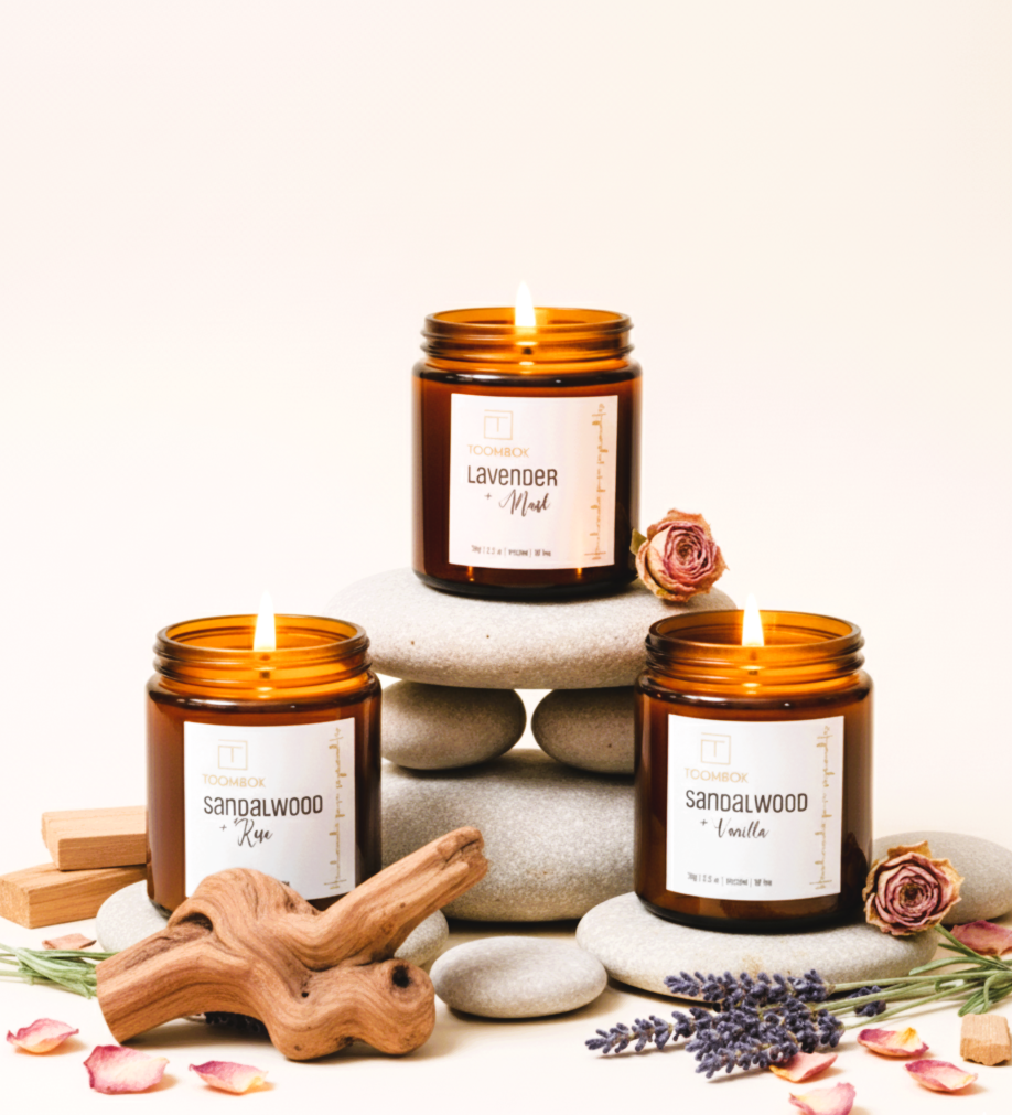 Premium Scented Soy Candle Gift Set – Lavender Musk, Sandalwood Rose & Sandalwood Vanilla (Vegan | 70g each | 18+ hr burn)