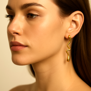 Gold Plated Modern Minimalist Wavy Drop Earrings