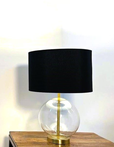 Modern Gold Finish Glass Sphere Table Lamp with Black Shade