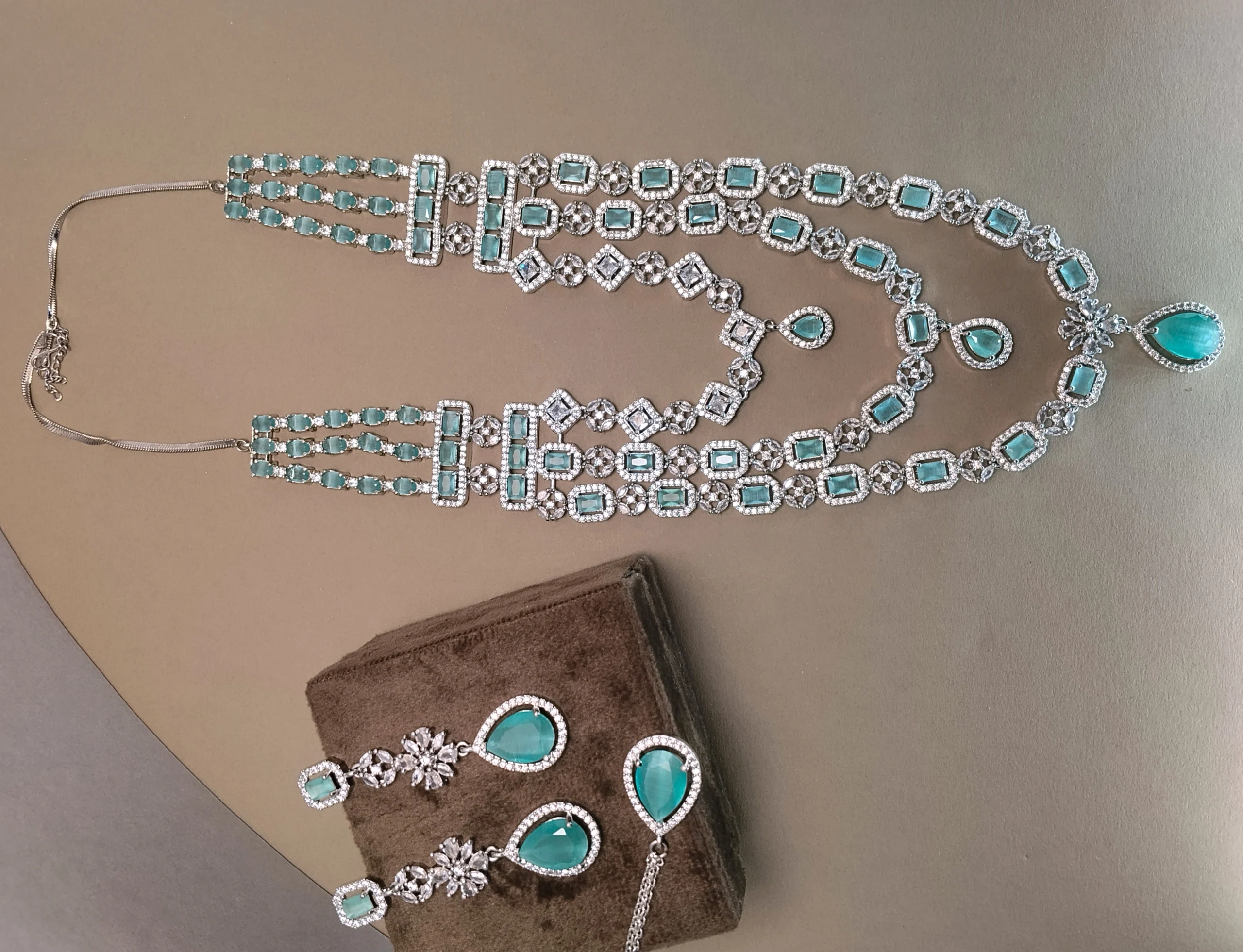 Regal Aqua & Crystal Layered 3-Piece Statement Set