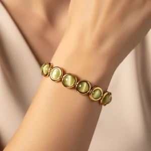 Sage Glow Gold Bezel Cabochon Statement Bracelet