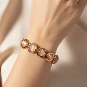 Rose Quartz Glow Gold Bezel Cabochon Bracelet