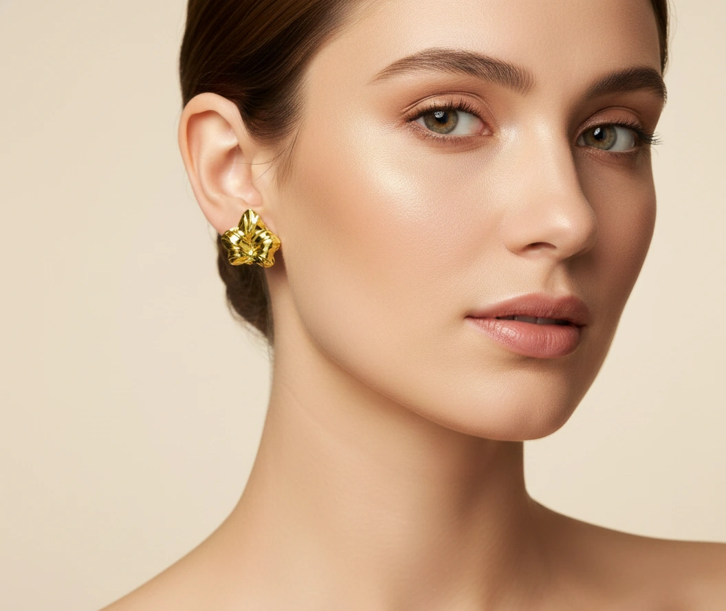 Sculpted Gold Botanical Statement Studs