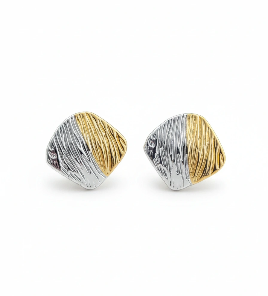 Bold Two-Tone Textured Statement Studs - Image 2