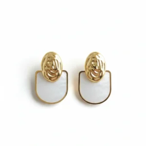 Hammered Gold & Mother-of-Pearl Geometric Drop Earrings