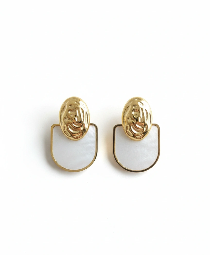 Hammered Gold & Mother-of-Pearl Geometric Drop Earrings