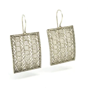 Silver Filigree Rectangle Drop Earrings | Oxidised Jali Work Dangle Earrings for Women