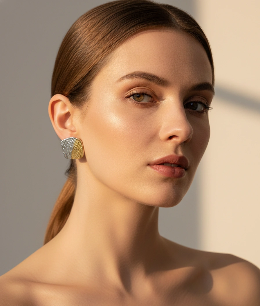 Bold Two-Tone Textured Statement Studs - Image 3