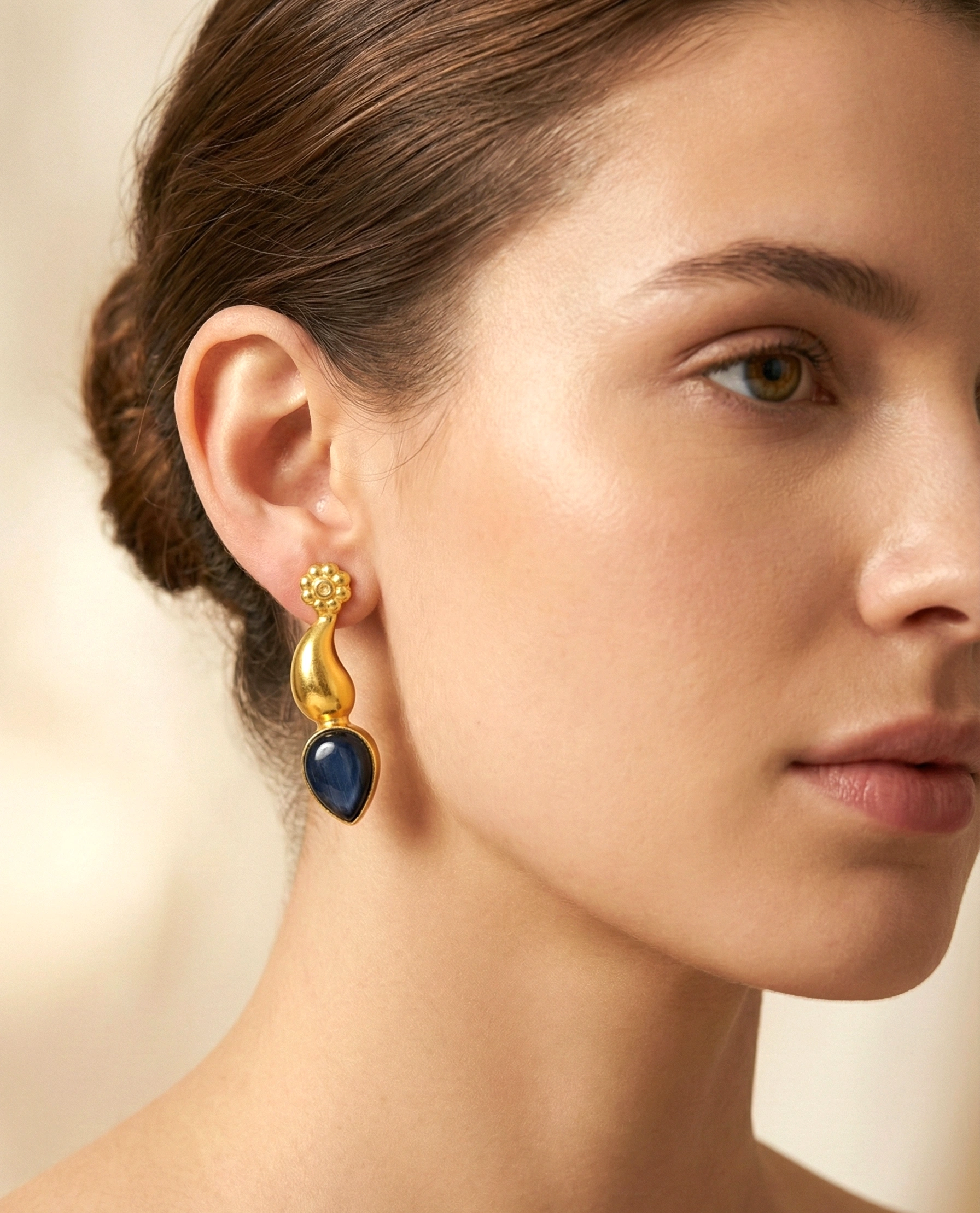 Black Sapphire Drop Dangle Earrings | Luxury Gold Earrings - Image 2