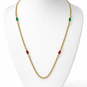 Emerald & Ruby Geometric Gold Station Necklace